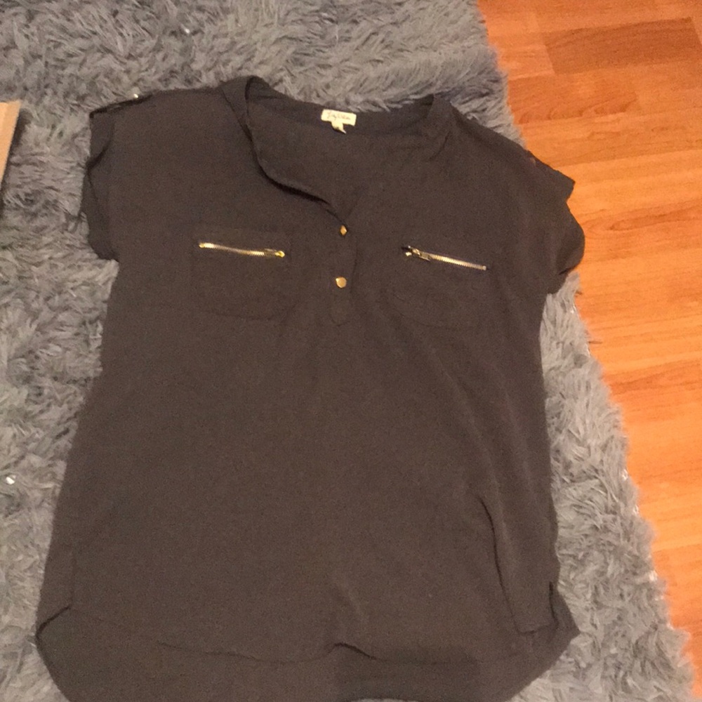 Dark grey with gold zippers and buttons